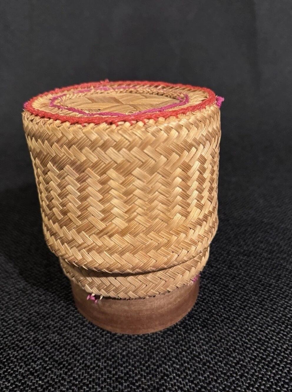 Vintage Handmade Thai Sticky Rice Basket Kratip Bamboo Woven Container 5 Inch